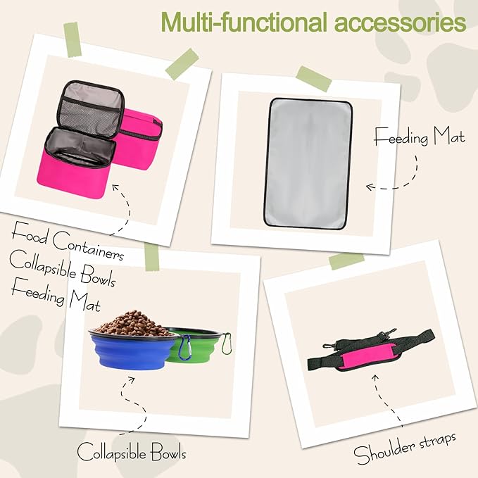 Dog Travel Bag,Weekend Pet Travel Bag Set for Dog and Cat,Airline Approved Tote Multi-Function Dog Bags for Traveling,Include 2 Collapsible Bowls,2 Food Storage Containers,1 Feeding Mat,Red-PurrikoPets