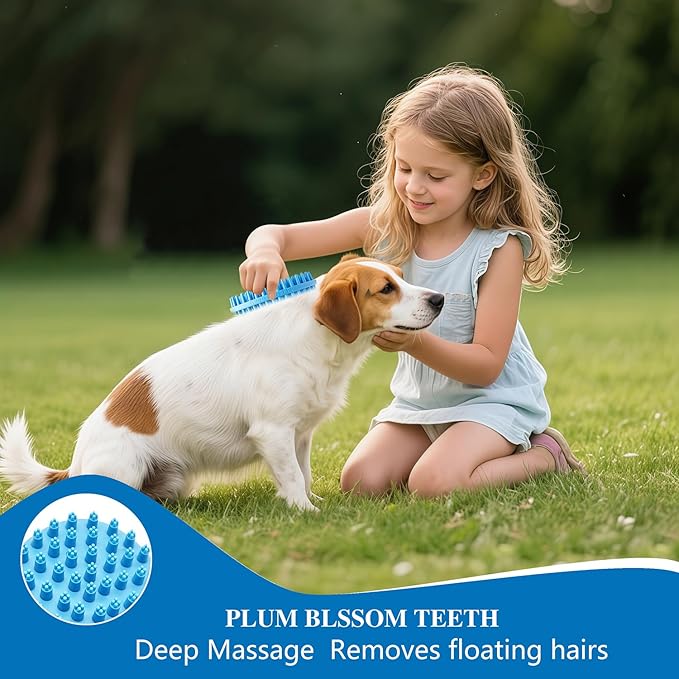 Dog Grooming Brush, Lilpep Pet Shampoo Bath Brush Soothing Massage Rubber Comb with Adjustable Ring Handle for Long Short Haired Dogs and Cats (2 pale blue, 2 sided brush)-PurrikoPets
