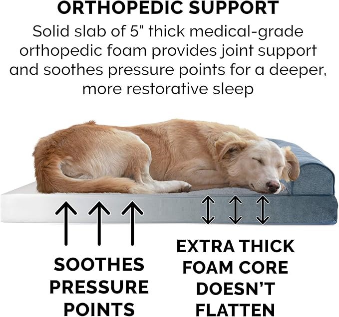 Furhaven Orthopedic Dog Bed for Large Dogs w/ Removable Bolsters & Washable Cover, For Dogs Up to 125 lbs - Sherpa & Chenille Sofa - Orion Blue, Jumbo Plus/XXL-PurrikoPets