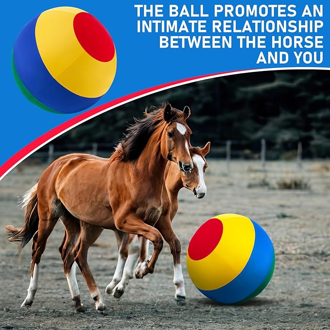 40inch Giant Herding Ball with Ball Cover Anti Burst Please Watch VCR for How to Inflation Horse Toys for Horses Stall Entertainment Play, Pump Included (Mixed Color,Classic)-PurrikoPets