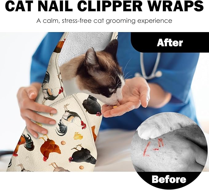 27.6"Cat Grooming Wrap, Self Adhesive Cat Wrap for Cutting Nails, Anti-Escape Calming Cat Swaddle Wrap for Medicine Ear Cleaning, Chicken Anti-Scratch Cats Burrito Restraint Blanket,Practical Pet Tool-PurrikoPets