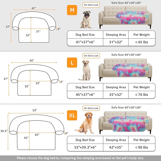 GGIB Calming Dog Bed Fluffy Plush Dog Mat for Furniture Protector with Removable Washable Cover for Large Medium Small Dogs and Cats (Medium, Rainbow)-PurrikoPets