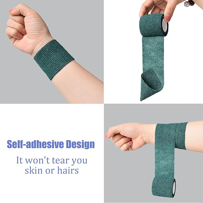 9 Pack 2" x 5 Yards Self Adhesive Bandage Wrap Self Stick Wrap for Ankle, Wrist, Finger, Sports, Breathable Cohesive Vet Tape for Pets (Dark Green)-PurrikoPets