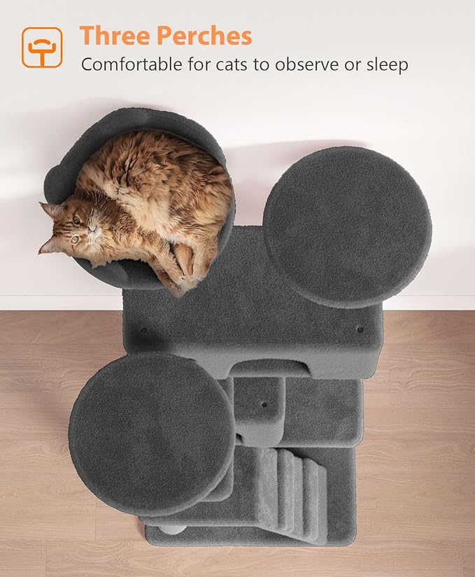 77'' Cat Tree Tower for Indoor Cats Large Adult, Cute/Tall Modern Cat Tree for Big Cats 20 lbs, Plush Multi-Level Cat Condo with Scratching Posts, Dangling Ball (Smoky Gray, 77 inch)-PurrikoPets