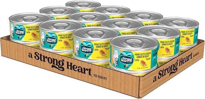 A Strong Heart Canned Wet Cat Food, Prime Filets Chicken Dinner in Gravy - 5.5 oz Cans (Pack of 24), Made in The USA with Real Chicken-PurrikoPets