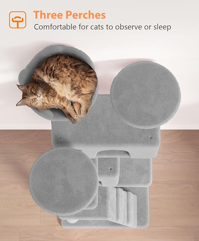 77'' Cat tree Tower for Indoor Cats Large Adult,Cute/Tall Modern Cat Tree for Big Cats 20 lbs,Plush Multi-Level Cat Condo with Scratching Posts,Dangling Ball for fun play(Light Gray, 77 inch)-PurrikoPets