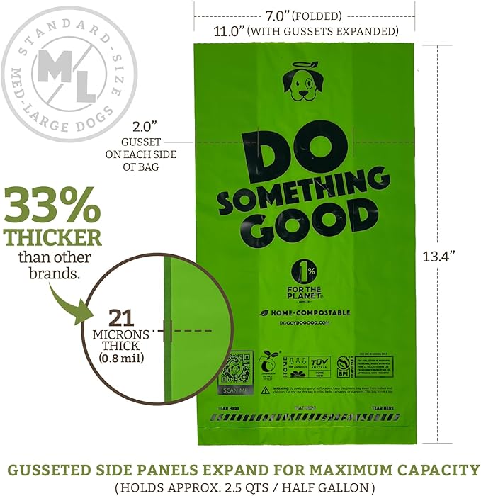Doggy Do Good Poop Bags | Dog Waste Bags | Unscented, USDA Certified Biobased, Thick & Leak Proof, Easy Open | Standard Size | 60 Count-PurrikoPets