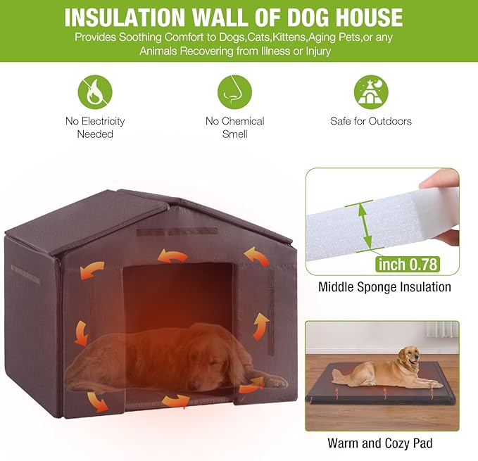 Dog House Outdoor Large Insulated Dog Kennel with Liner for Winter Waterproof Dog Cage for Small & Medium & Large Dogs,Unique All-Around Iron Frame-PurrikoPets
