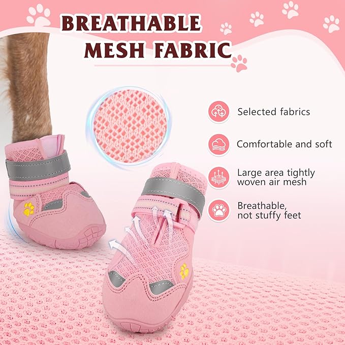 Dog Shoes for Large Medium Small Dog, Mesh Breathable Dog Shoes for Hot Pavement, Anti-Slip Dogs Boots Paw Protectors with Reflective for Outdoor Walking Indoor Hardfloors (Size 7)-PurrikoPets
