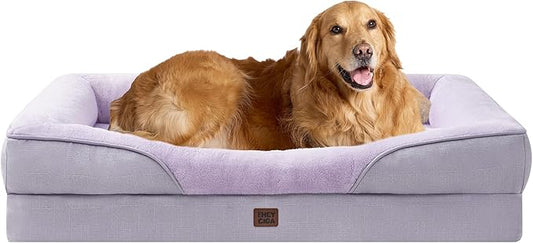 EHEYCIGA Memory Foam XL Dog Bed for XLarge Sized, Extra Large Orthopedic Dog Sofa with Sides and Waterproof Liner, Washable Bolster Pet Couch with Removable Cover, 42x30x7.5 Inch, Purple-PurrikoPets