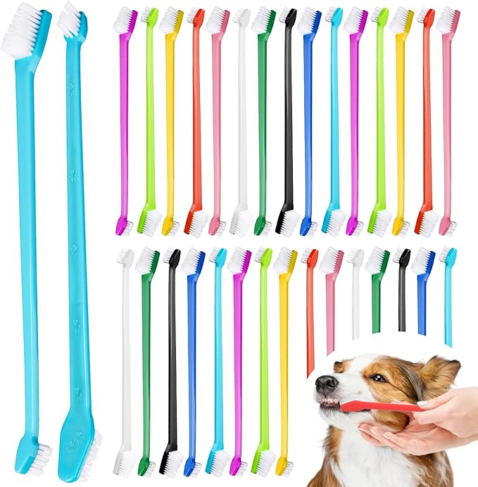 30 Pcs Pet Toothbrush Kit - Dual-Headed Toothbrush for Dogs & Cats - 10 Colors-PurrikoPets