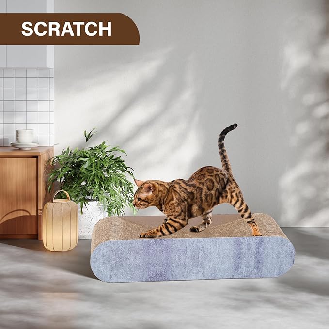 2 in 1 Cat Scratcher Cardboard Lounge Bed, Cat Scratching Post, Durable Board Pads Prevents Furniture Damage,Large (Reversible Grey)-PurrikoPets