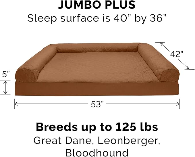 Furhaven Cooling Gel Dog Bed for Large Dogs w/ Removable Bolsters & Washable Cover, For Dogs Up to 125 lbs - Quilted Sofa - Toasted Brown, Jumbo Plus/XXL-PurrikoPets