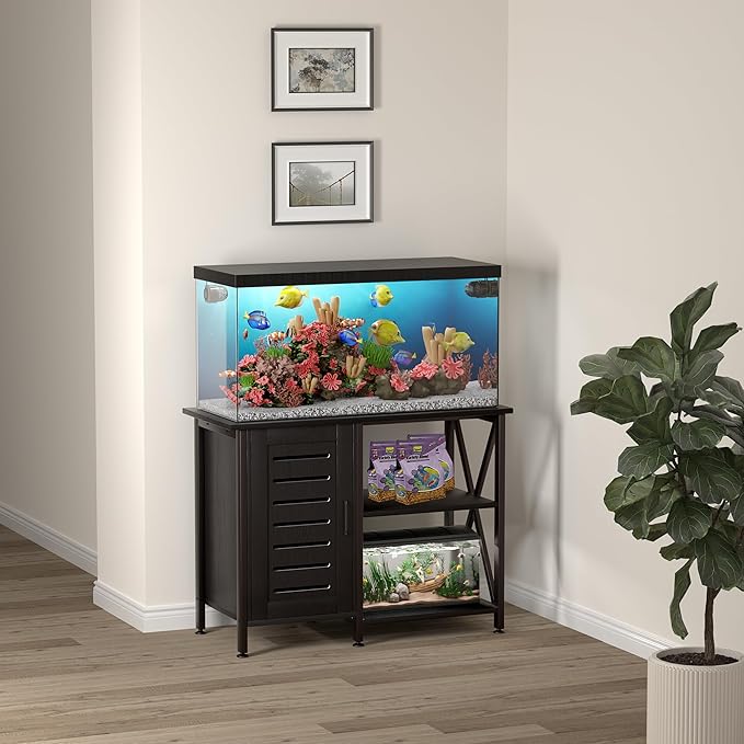 40-50 Gallon Fish Tank Stand, Aquarium Stand with Cabinet Accessories Storage, Heavy Duty Metal Frame, 40.55" L*18.89" W Tabletop, 850LBS Capacity, Black PG02YGB-PurrikoPets