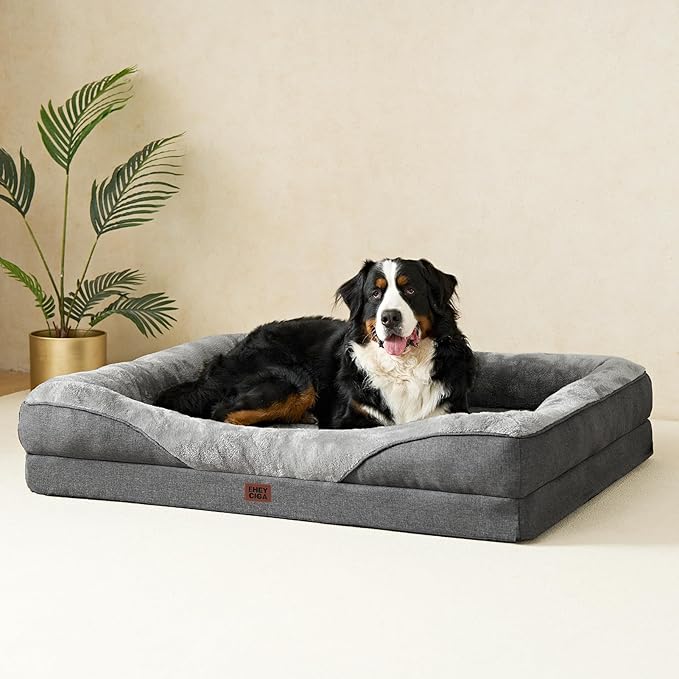 EHEYCIGA Memory Foam XL Dog Bed for XLarge Sized, Extra Large Orthopedic Dog Sofa with Sides and Waterproof Liner, Washable Bolster Pet Couch with Removable Cover, 48x35x7.5 Inch, Grey-PurrikoPets