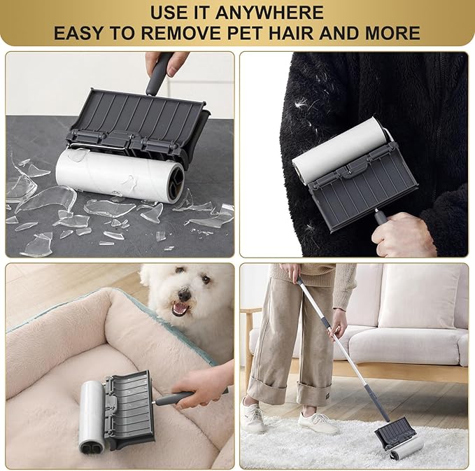 Fedicelly Lint Rollers Pet Hair Extra Sticky Floor with Long Handle,Large Cat Dog Hair Remover Laundry Clothes Carpet Furniture,6.3 inches Wider with 320 Sheets Giant Lint Remover Brush for Couch-PurrikoPets
