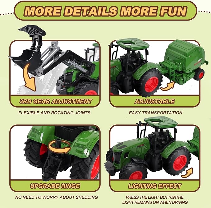 Farm Tractor Toys Set Bale Haying Round Baler with Barn Farmer,Cow,Farm Tools,Tree Farm Tractor Pla yset for Kids Toddler Boys Girls Ages 3-7 Years-PurrikoPets