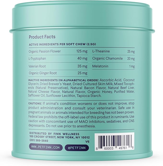 Finn Calming Aid for Dogs - Natural Calming Chews with Melatonin to Support Stress, Separation & Sleep - 90 Soft Chews-PurrikoPets