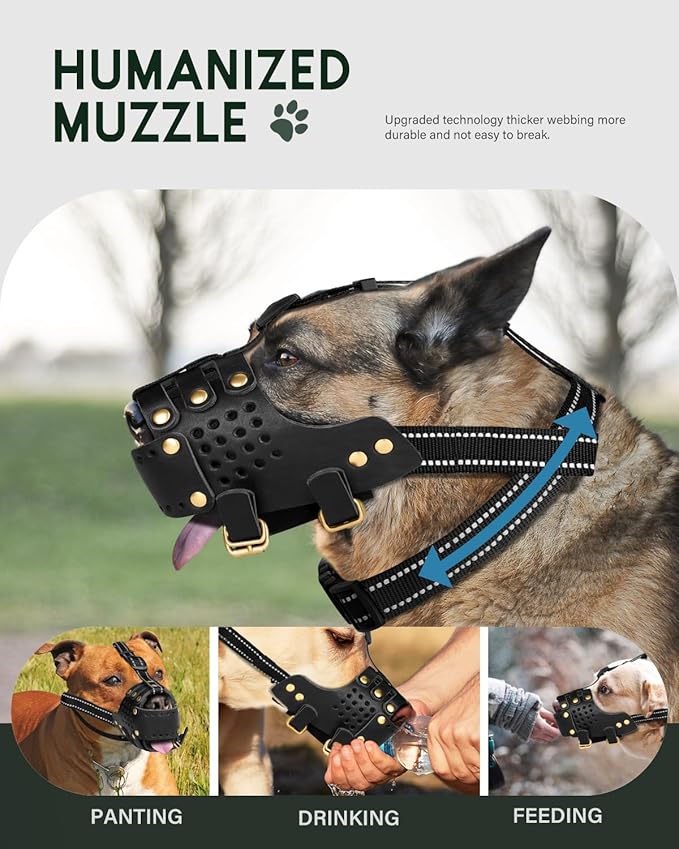 Dog Muzzle, Leather Basket Soft Muzzles Medium Large Breeds, Pitbull Dog Muzzle Amstaff Staffordshire Terrier, German Shepherd Dalmatian Doberman Adjustable (M)-PurrikoPets