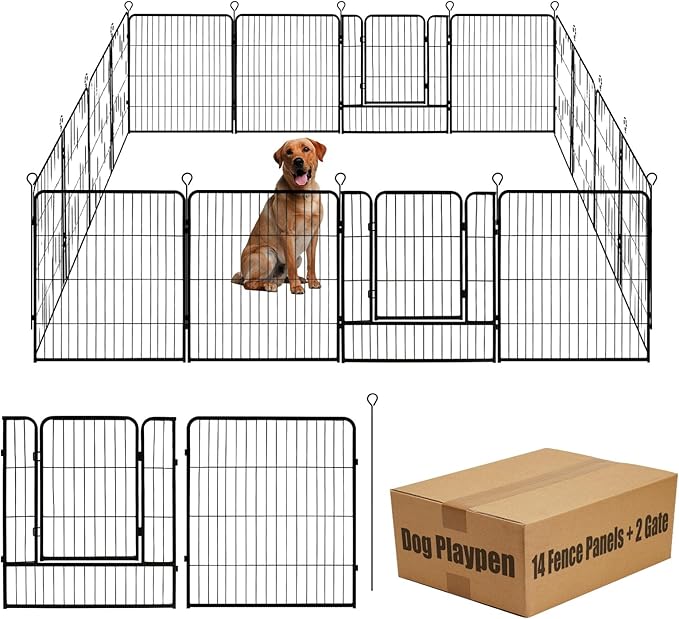Dog Playpen,24 32 40 48 in(H) Pet Fence Outdoor for Rv Camping,Garden Fence Medium Animal Barrie for Yard,11Ft(L)-56Ft(L) Black Metal Temporary Fencing-PurrikoPets