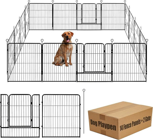 Dog Playpen,24 32 40 48 in(H) Pet Fence Outdoor for Rv Camping,Garden Fence Medium Animal Barrie for Yard,11Ft(L)-56Ft(L) Black Metal Temporary Fencing-PurrikoPets
