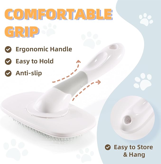 360°Rotating Dog and Cat Brush with Coated Tips and Soft Pins in 2 Length Gentle Slicker Brush for Small Dogs Puppies Yorkies Poodles Removes Loose Fur-PurrikoPets