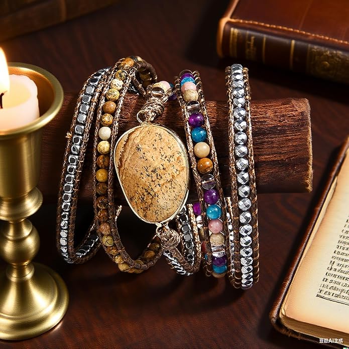 ZOSOJONA Women Wrap Bracelet Boho Natural Jasper Crystal Stone Beads Strand Bracelets