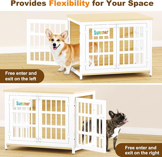 EasyCom 33" Dog Crate Furniture with Name Tag, Heavy Duty Dog Kennel Indoor for Medium and Small Dogs, Double-Doors Sturdy Metal Dog Cage, Decorate House as TV Stand, End Table, Bedside Table-PurrikoPets