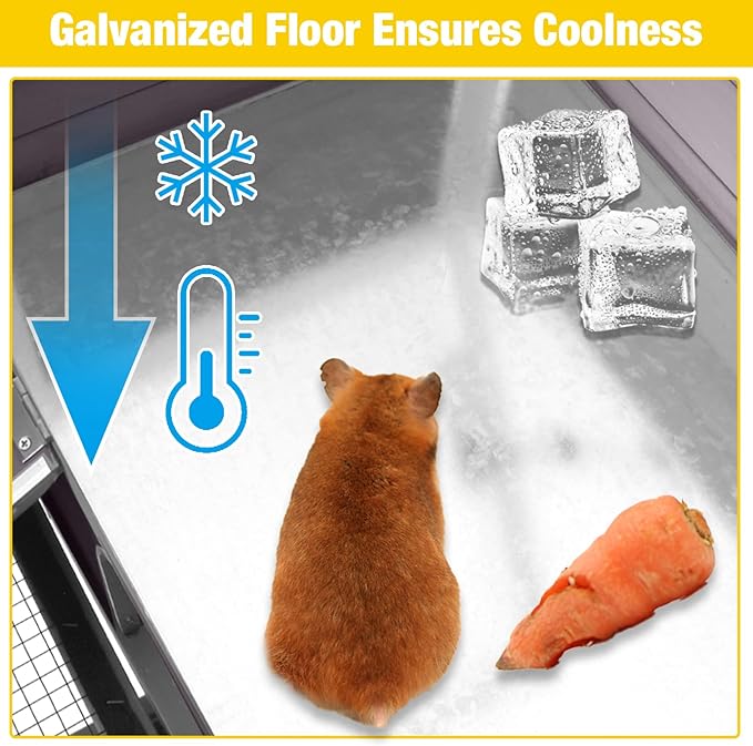 AIVITUVIN Wooden Guinea Pig Cage Indoor with Cooling Plate and Anti-Chewing Edges Two-Story Rabbit Hutch Pull Out Tray Outdoor Rabbit Cage with Raised Stand and Wire Mesh Small Animals Cage (Grey)-PurrikoPets