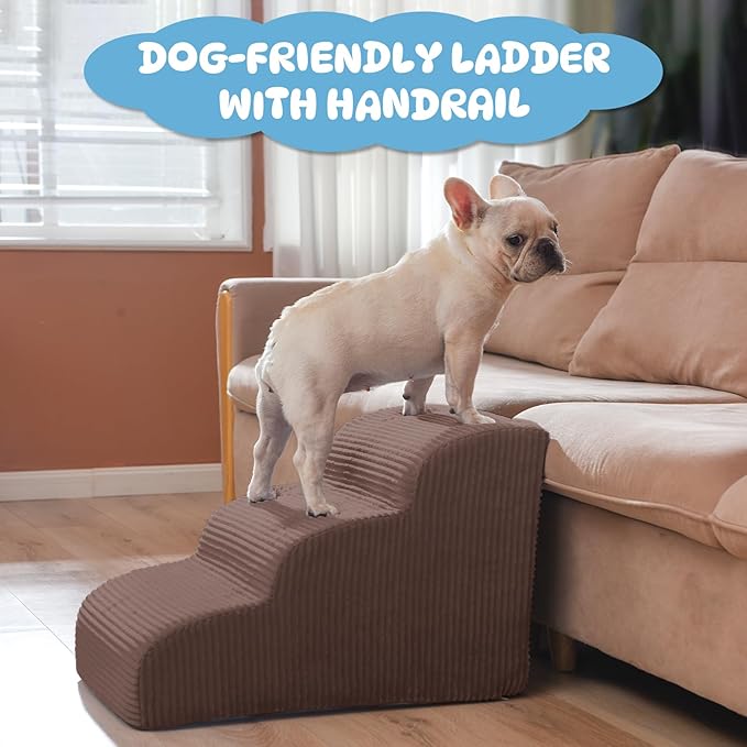 Dog Steps for Small Dogs, 4-Step Pet Ramp Stairs for High Beds and Sofa, Non-Slip Pet Stairs for Small Dogs and Cats, Removable and Easy to Clean Cover, Coffee-PurrikoPets