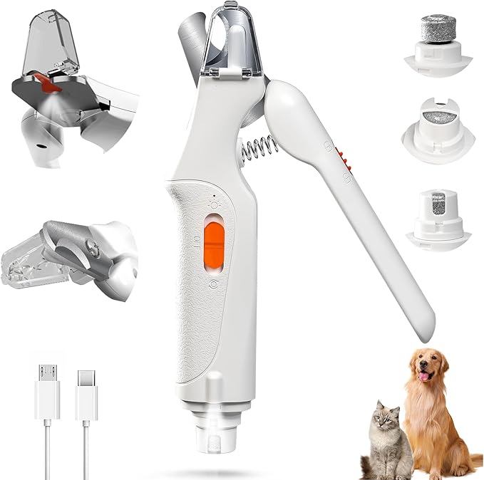 2 in 1 Dog Nail Clippers and Grinder with Lights & Cat Nail Clipper for Large Medium Small Dogs Cats Nail Trimmers USB Rechargeable with 2 LED Lights Dog Claw Care for Non-Black Nails-PurrikoPets