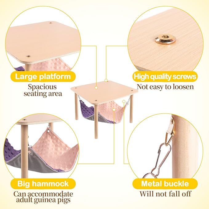 Enlarged Guinea Pig Hammock with Wooden Stand,Small Animal Hanging Bed Large Platform for Guinea Pigs Bunny Ferret Hamster Hiding Sleeping 13L x 13W x 11H in-PurrikoPets