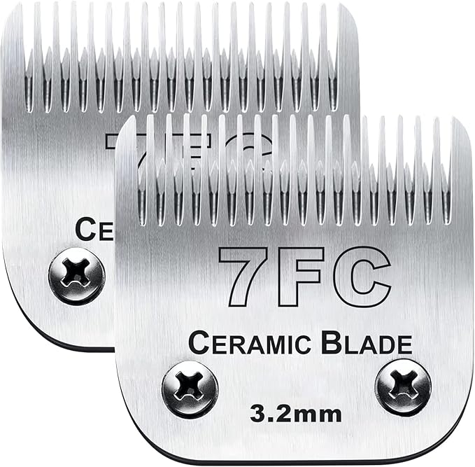 2PC 7FC Blade Dog Grooming Clipper Blade Compatible with Andis Dog Clipper/Oster A5/Wahl KM-10 Series,Ceramic Blade & Stainless Steel Blade-PurrikoPets