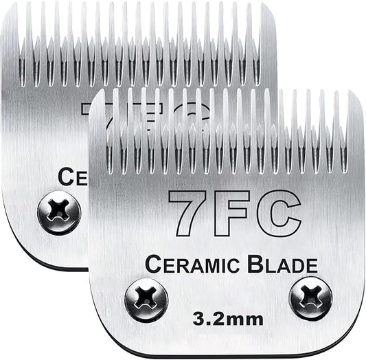 2PC 7FC Blade Dog Grooming Clipper Blade Compatible with Andis Dog Clipper/Oster A5/Wahl KM-10 Series,Ceramic Blade & Stainless Steel Blade-PurrikoPets
