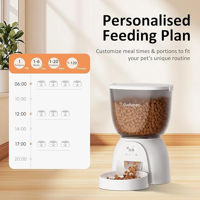5L/21 Cup Automatic Cat Feeder, Timed Cat Dry Food Dispenser, Automatic Pet Feeders Dual Power Supply, 6 Meal Programmable 1-20 Portion Cats Feeder, Auto Dog Feeders,Pet Food Dispenser for Cats, Puppy-PurrikoPets
