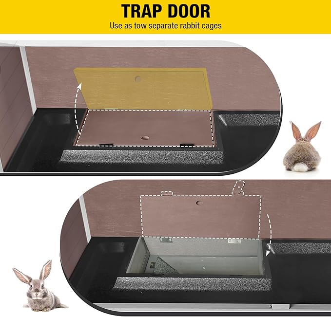 AIVITUVIN Wooden Rabbit Hutch Indoor Outdoor Rabbit Cage with Two Removable Trays Bunny Cage on Wheels Pet House Guinea Pig Cage 2 Story (Brown)-PurrikoPets