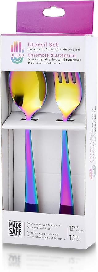 Ahimsa Stainless Steel Kids Utensils - Kids Fork and Spoon Set, Pediatrician Designed Rainbow Silverware Set, 100% BPA Free & Dishwasher Safe (Rainbow)-PurrikoPets