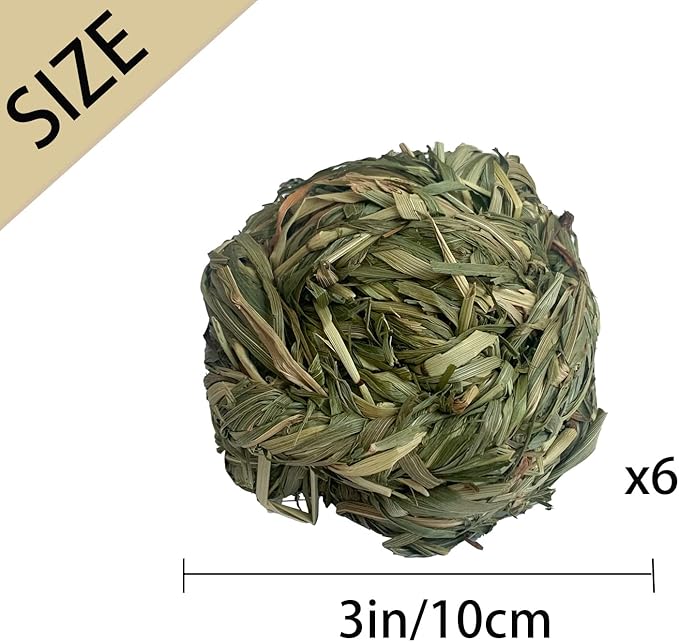6 Pcs Bunny Timothy Grass Ball Natural Chew Toy Woven Chewing Toys Rabbit Molar Small Animals Teeth Grinding Suitable for Hamster Totoro Gerbils Guinea Pig Squirrel-PurrikoPets