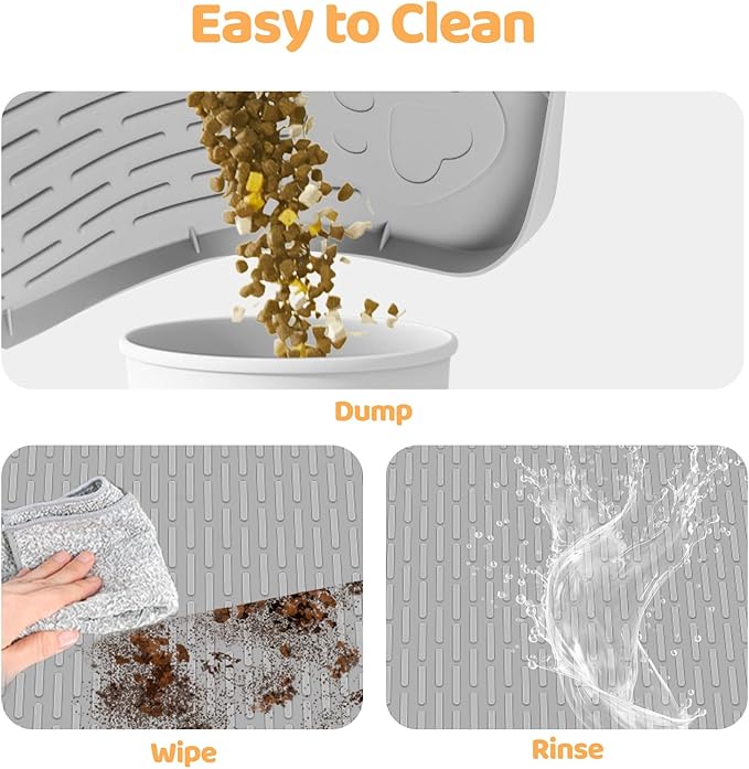 Dog Food Mat, Extra Large 50" x 35" Silicone Pet Feeding Mat with Raised Edge Pet Placemat for Small, Medium, and Large Pets Non-Slip, Easy to Clean (Grey)-PurrikoPets