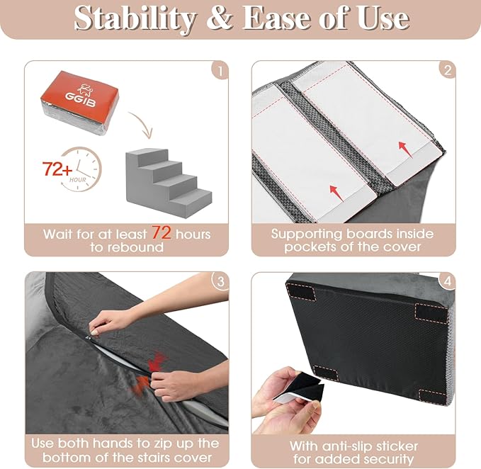 GGIB Dog Stairs for Small Dogs Cats Non-Slip Dog Steps for High Bed Pet Stairs for Sofa Couch Pet Ramp Pet Steps with Removable Washable Cover, Grey, 22" H, 5-Step-PurrikoPets