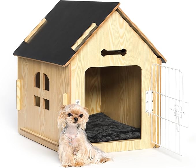 Dog House Indoor for Small Dogs or Cats, Cozy Wooden Design, Small Indoor Bed House, with Air Vents and Elevated Floor Warm Dog Cave-PurrikoPets