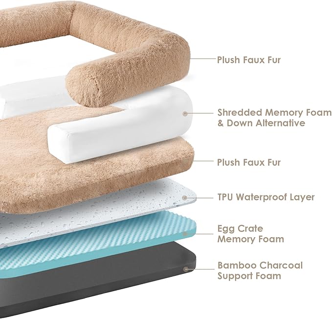 EHEYCIGA Foldable Dog Bed, Faux Fur Fluffy Dog Couch Bed, Orthopedic Calming Memory Foam Pet Bed for Small Dogs, Washable Soft Warm Pet Sofa Bed with Non-Slip Bottom, Camel, 40"x30"x6"-PurrikoPets