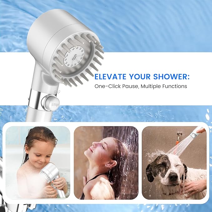 Filtered Shower Head with Handheld, High Pressure 3 Spray Mode Showerhead with 18 Stage Water Softener Filters for Hard Water - Handheld Shower Head-Remove Chlorine-White-PurrikoPets
