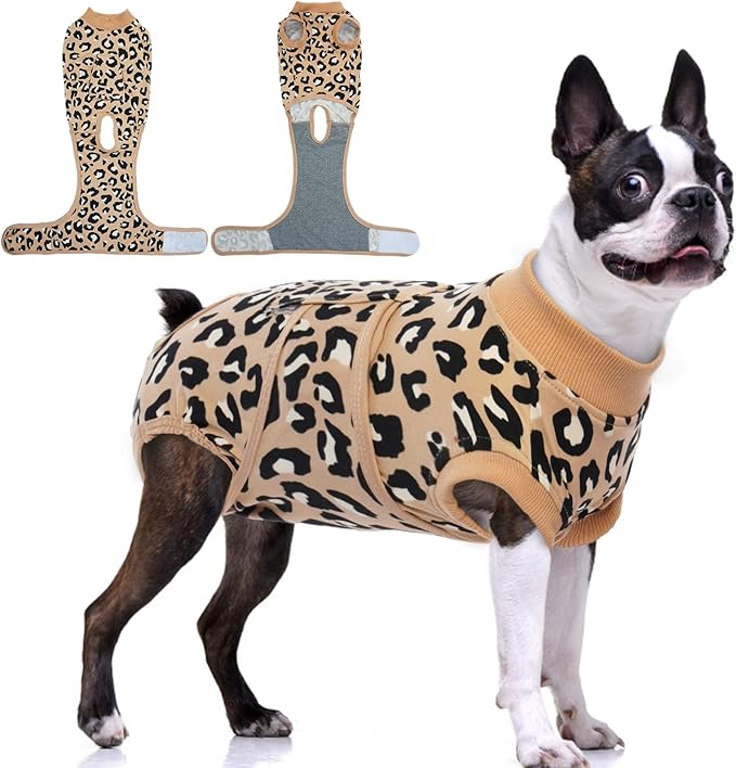 FUAMEY Recovery Suit for Dogs After Surgery,Soft Breathable Dog Bodysuit E-Collar & Cone Alternative Surgical Suit,Male Female Dog Neuter Spay Suits Anti Licking Wounds Onesie Brown Leopard L-PurrikoPets