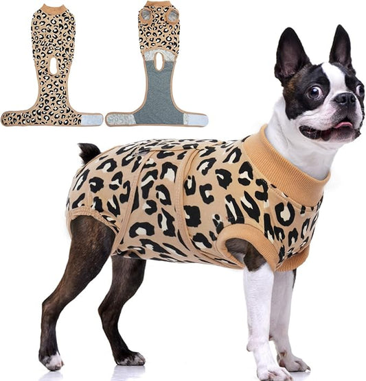 FUAMEY Recovery Suit for Dogs After Surgery,Soft Breathable Dog Bodysuit E-Collar & Cone Alternative Surgical Suit,Male Female Dog Neuter Spay Suits Anti Licking Wounds Onesie Brown Leopard L-PurrikoPets