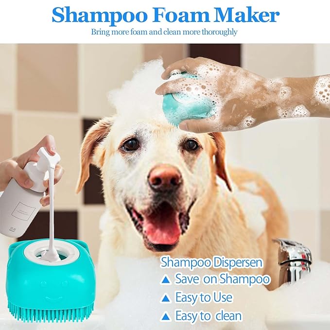 Dog Grooming Brush, Lilpep Pet Shampoo Bath Brush Soothing Massage Rubber Comb with Adjustable Ring Handle for Long Short Haired Dogs and Cats (Blue, set)-PurrikoPets