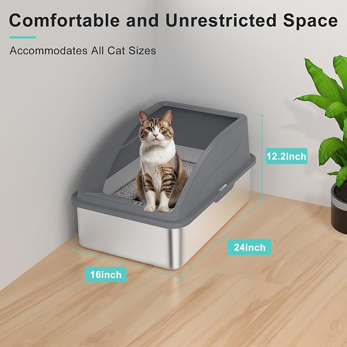 2 Pack Stainless Steel Litter Box | XL Enclosed Cat Litter Boxes with Lid for Big Cats and Multi-Cats | High Sided, Anti-Urine Leakage | Non-Stick Bottom（Multi-Colored）-PurrikoPets