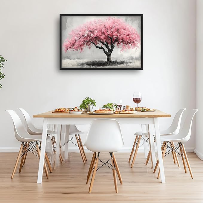 Extra Large Framed Pink Tree Wall Art,Abstract Tree of Life Wall Decor,Pink and Grey Pictures for Living Room,Canvas Print Painting Modern Artwork Bedroom Office Bathroom Home Decor 36L x24W-PurrikoPets