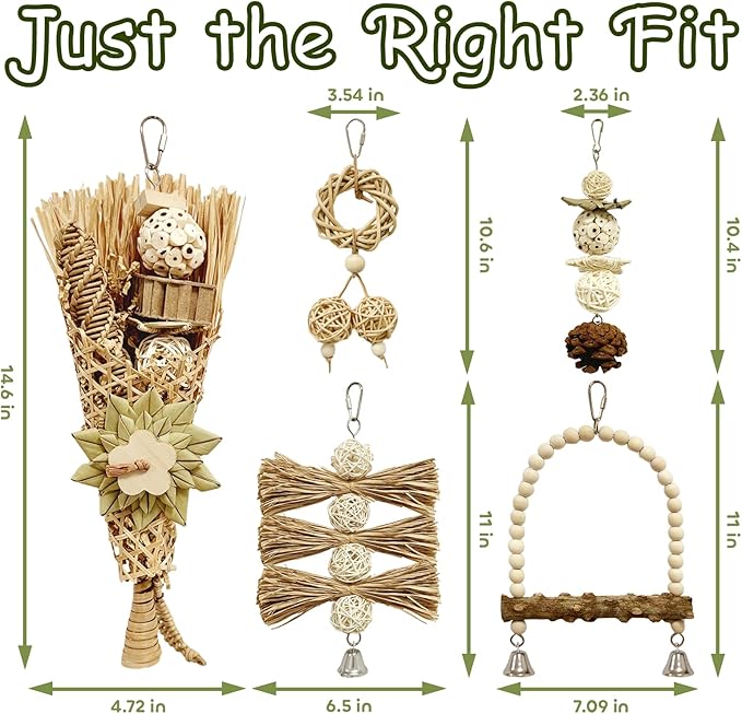 5-Pack Natural Flower Bird Toys – Foraging & Chewing Toys for Parakeets, Cockatiels, Conures & Small Birds – No Plastic, All-Natural Materials-PurrikoPets