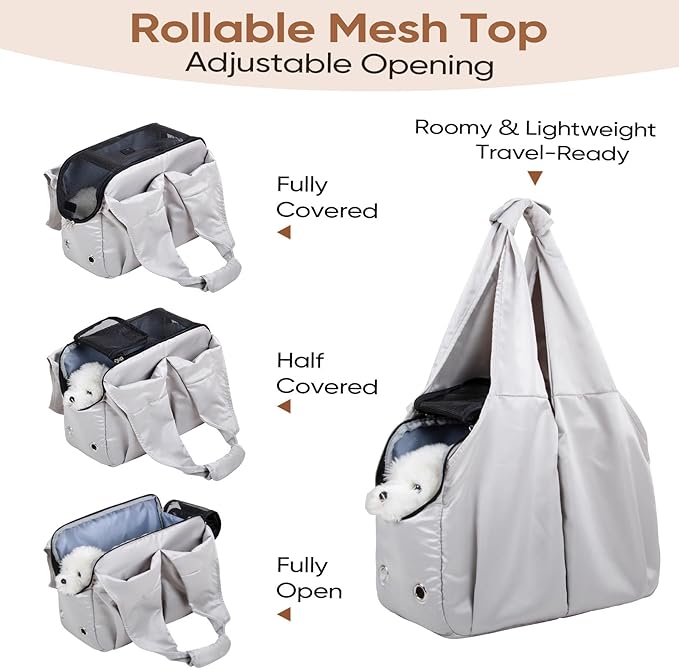 Dog Purse Carrier for Small Dogs, Cats, and Puppies – Soft-Sided Travel Pet Tote Bag with 4 Large Pockets, Foldable, Lightweight, Fits Pets up to 15 lbs, for Travel, Outings (Grey)-PurrikoPets